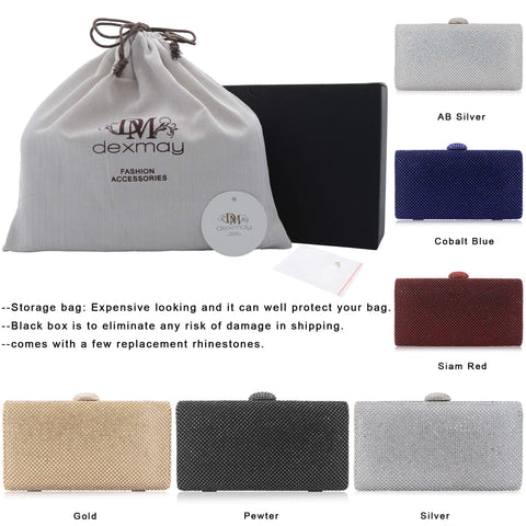 Dexmay Large Rhinestone Crystal Clutch Evening Bag Women Formal Purse for Cocktail Prom Party Silver DEXMAY DM