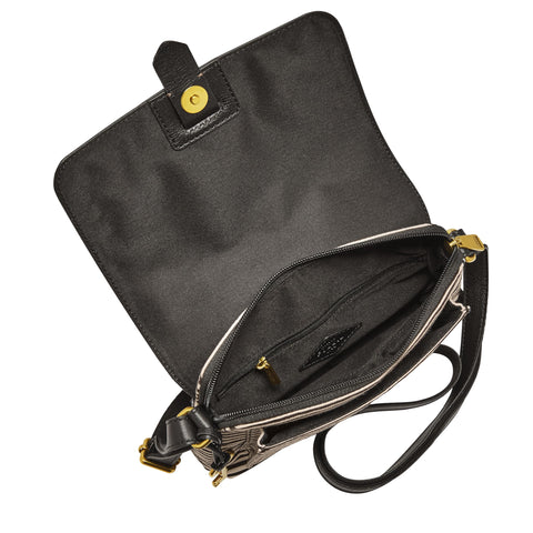Fossil Women's Kinley Leather & Fabric Small Crossbody Purse Handbag, Black Stripe (Model: ZB7226080) Fossil