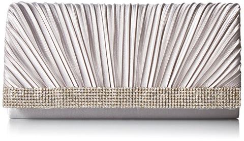 Jessica McClintock Chloe Satin Pleated Rhinestone Clutch, Silver Jessica McClintock