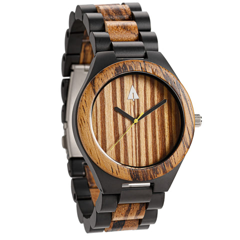 Treehut Men's Wooden Analog Watch with Adjustable Band, Japanese Quartz Movement - Ebony & Zebrawood treehut