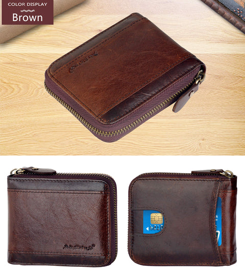 Admetus Christmas gift Men gifts Genuine Leather Short Zip Cowhide Wallet credit card ID Purses 2 Admetus