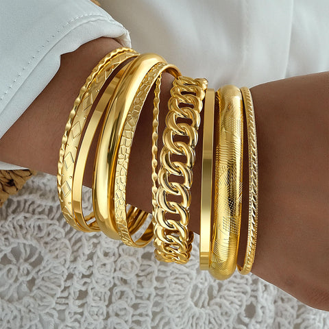 ÌF ME Gold Bangle Bracelets for Women, Indian Bangles Stackable Set, Multi Layer Textured 14K Gold Plated Chunky Bracelets Boho Jewelrys Set（A-10PCS Chunky bangle set）