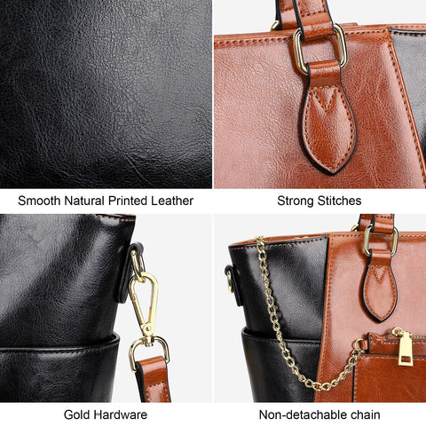 Over Earth Leather Tote Bags for Women Ladies Fashion Shoulder Bag Handbag and Purse (O195E Brown/Black) Over Earth