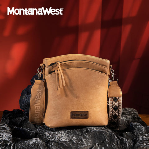 Montana West Multi Zip CCW Pocket Large Crossbody Bag With Adjustable Guitar Strap, Casual Soft Vegan Leather Shoulder Bag for Women MWC-185TN Montana West