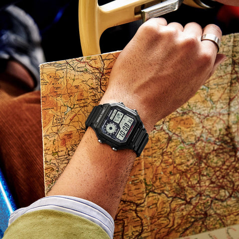 Casio Men's Classic Japanese-Quartz Watch with Resin Strap, Black, 21 (Model: AE1200WH-1A)