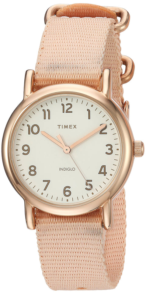 Timex Women's TW2R59900 Weekender 31mm Pink/Rose Gold-Tone Nylon Slip-Thru Strap Watch Timex