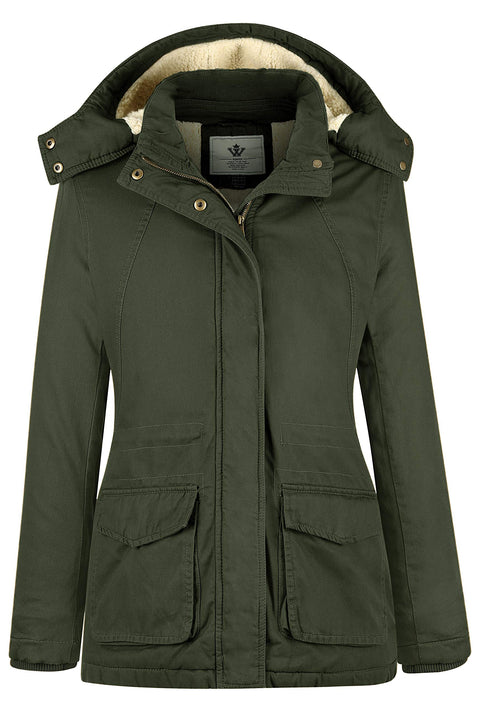 WenVen Women's Warm Fleece Lined Jacket Cotton Hooded Coat (Army Green, L) WenVen