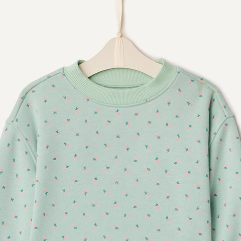 Amazon Essentials x Sofia Grainge Toddler Girls' French Terry Pant and Top Set, Mint Little Strawberries, 3T