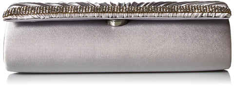 Jessica McClintock Chloe Satin Pleated Rhinestone Clutch, Silver Jessica McClintock