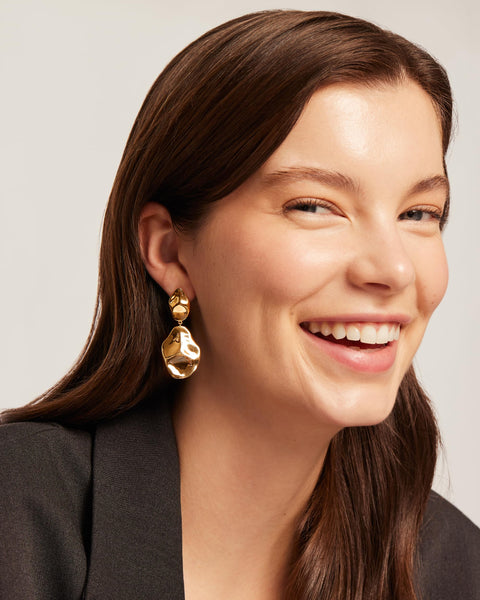 PAVOI 14K Yellow Gold Plated 925 Sterling Silver Posts Teardrop Statement Dangle Earrings | Lightweight Hammered Drop Dangle Earrings for Women