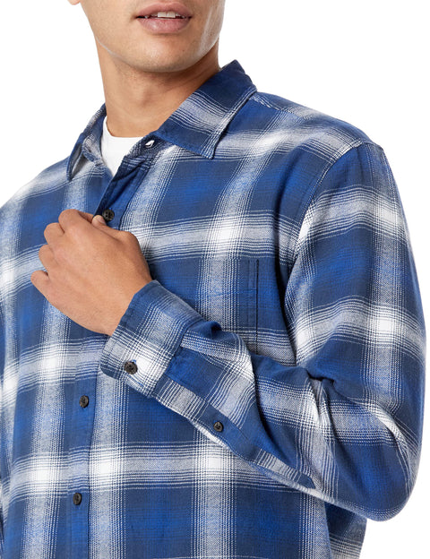 Amazon Essentials Men's Long-Sleeve Flannel Shirt (Available in Big & Tall), Blue White Large Plaid, X-Large