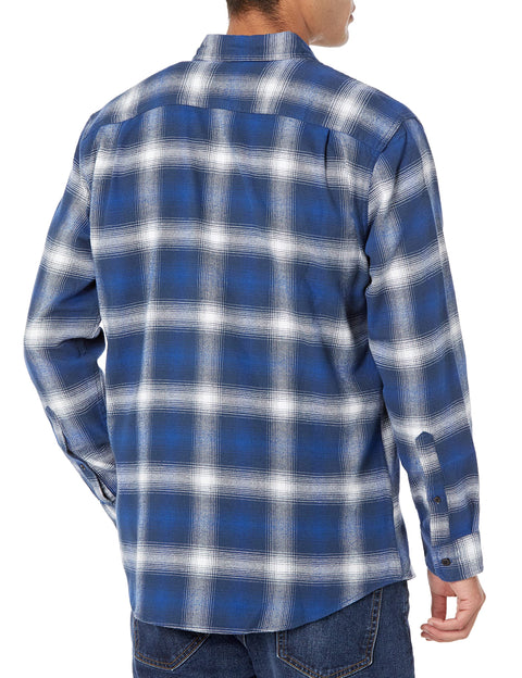 Amazon Essentials Men's Long-Sleeve Flannel Shirt (Available in Big & Tall), Blue White Large Plaid, X-Large
