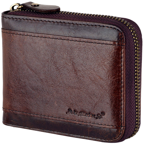 Admetus Christmas gift Men gifts Genuine Leather Short Zip Cowhide Wallet credit card ID Purses 2 Admetus