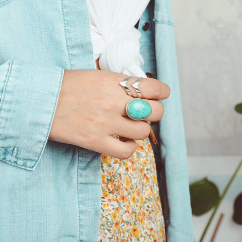 Boho-Magic Sterling Silver Chevron Ring for Women Statement Large Wide Band Full Finger (8) Boho-Magic