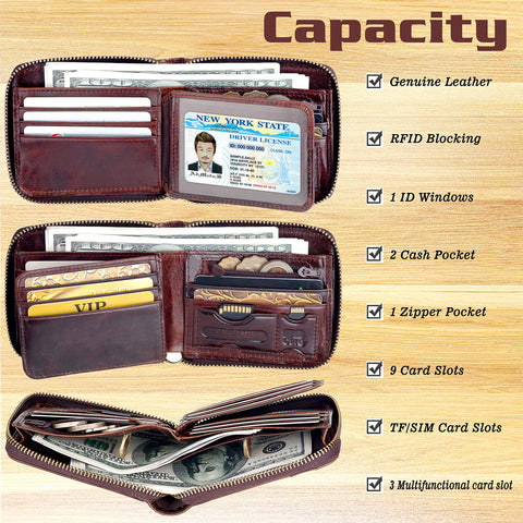 Admetus Christmas gift Men gifts Genuine Leather Short Zip Cowhide Wallet credit card ID Purses 2 Admetus