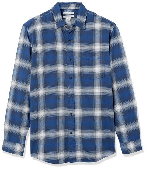 Amazon Essentials Men's Long-Sleeve Flannel Shirt (Available in Big & Tall), Blue White Large Plaid, X-Large