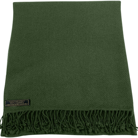 CJ Apparel Olive Green 100% Cashmere Shawl Pashmina Scarf Wrap Stole Head Wrap Hand Made in Nepal New