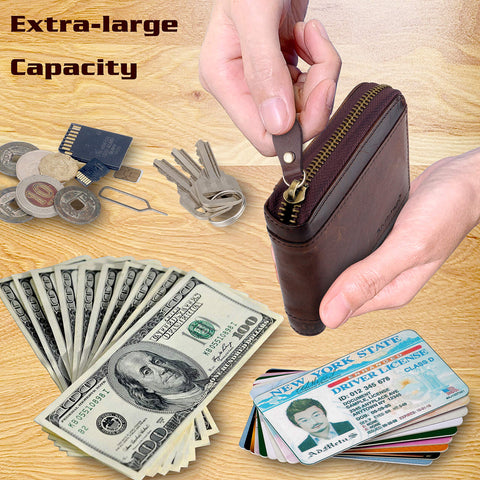 Admetus Christmas gift Men gifts Genuine Leather Short Zip Cowhide Wallet credit card ID Purses 2 Admetus