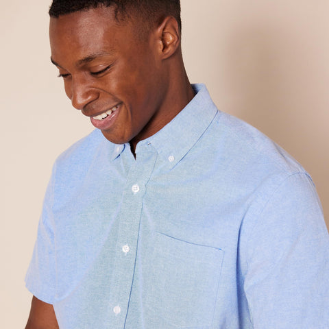 Amazon Essentials Oxford Shirts for Men - Regular-Fit, Short-Sleeve, Blue, Large Amazon Essentials