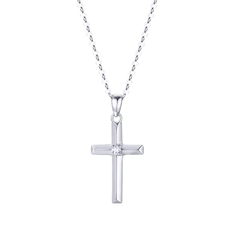 SISGEM 14k White Gold Cross Pendant Necklace for Women, Confirmation Jewelry Religioius Gift for Her, 16-18 Inch SISGEM