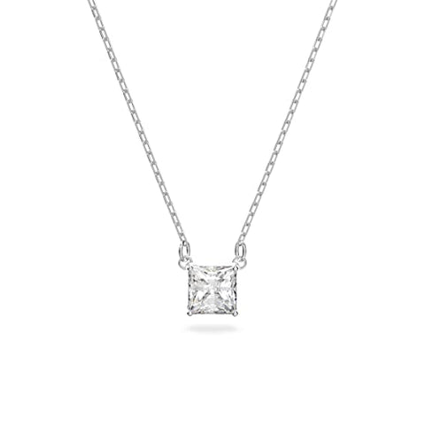 Swarovski Attract Pendant Necklace with a Square Cut Clear Crystal on a Rhodium Plated Setting with Matching Chain SWAROVSKI