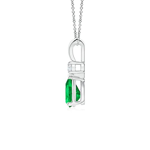 Angara Natural Emerald Solitaire Pendant Necklace for Women, Girls in 14K White Gold 18 Inch Chain (Grade-AAA | Size-7x5mm) | May Birthstone | Jewelry Gift for Her | Birthday | Wedding | Anniversary Angara