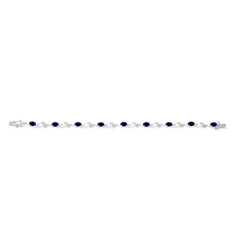 Gem Stone King 925 Sterling Silver Blue Sapphire and White Diamond Greek Vine Tennis Bracelet For Women (5.12 Cttw, Gemstone Birthstone, 7 Inch) Gem Stone King