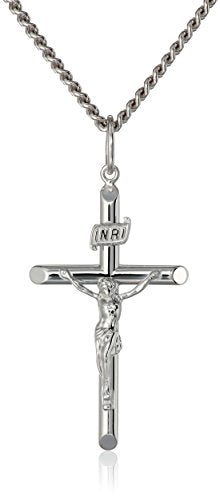Amazon Collection Men's Sterling Silver Crucifix Pendant Necklace with Stainless Steel Chain, 24" Amazon Collection