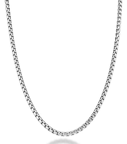 Miabella Solid 925 Sterling Silver Italian 3.5mm Square Rolo Link Round Box Chain Necklace for Women Men, 16, 18, 20, 22, 24, 26, 30 Inch Made in Italy (22, sterling silver) Miabella