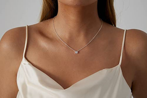 Kyerlyn Diamond Filled CZ Necklace Silver Plated Solitaire Necklace Cubic Zirconia Adjustable Necklace Delicate Simple Jewelry Gift for Women Girls Kyerlyn