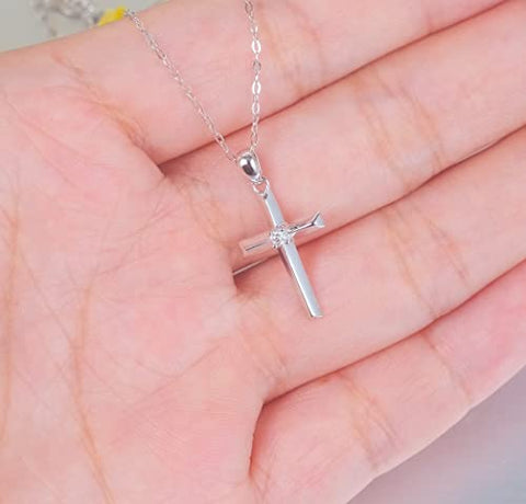 SISGEM 14k White Gold Cross Pendant Necklace for Women, Confirmation Jewelry Religioius Gift for Her, 16-18 Inch SISGEM