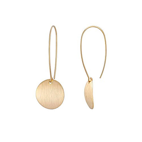 Statement Long Gold Round Dangling Earrings for Women Lightweight Circle Disc Coin Geometric Flat Brushed 18k Gold Plated Dangle Drop Hanging Hoop Earrings for women Gift for Her… SOFYBJA