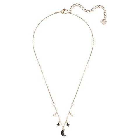 Swarovski Symbolic Moon Necklace with a Black Crystal Pavé Moon and Black and White Crystal Studded Star Charms on a Gold-Tone Plated Chain SWAROVSKI