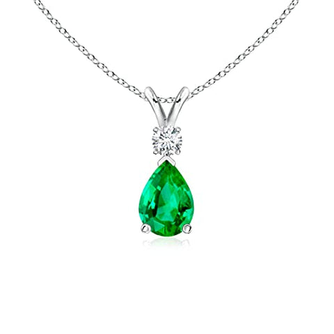 Angara Natural Emerald Solitaire Pendant Necklace for Women, Girls in 14K White Gold 18 Inch Chain (Grade-AAA | Size-7x5mm) | May Birthstone | Jewelry Gift for Her | Birthday | Wedding | Anniversary Angara