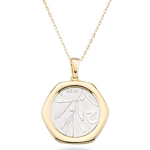 Miabella Womens 18K Gold over Sterling Silver - Yellow-Gold-Plated-Silver Italian Genuine 2-Lira Bee Coin Pendant Necklace, 18 Inches Miabella