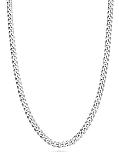 Miabella Womens, Mens Solid Diamond Cut 925 Sterling Silver 3.5mm Curb Cuban Link Chain Necklace (Length 20 Inches) Miabella
