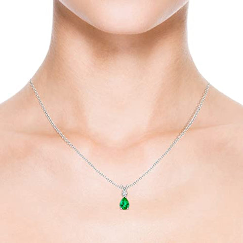 Angara Natural Emerald Solitaire Pendant Necklace for Women, Girls in 14K White Gold 18 Inch Chain (Grade-AAA | Size-7x5mm) | May Birthstone | Jewelry Gift for Her | Birthday | Wedding | Anniversary Angara