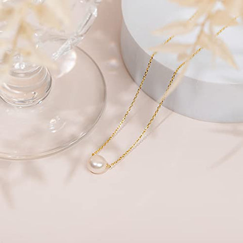 PAVOI Womens Handpicked AAA+ Freshwater Cultured Single Pearl- Yellow-Gold-Plated-Silver Necklace with Pendant PAVOI