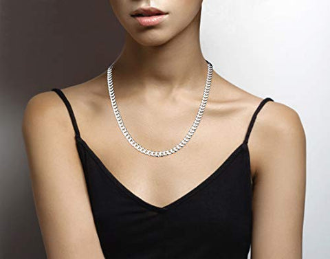 Miabella Womens, Mens Solid 925 Sterling Silver Italian 7mm Diamond Cut Cuban Link Curb Chain Necklace, 22 Inches Miabella