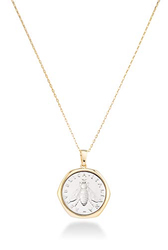 Miabella Womens 18K Gold over Sterling Silver - Yellow-Gold-Plated-Silver Italian Genuine 2-Lira Bee Coin Pendant Necklace, 18 Inches Miabella