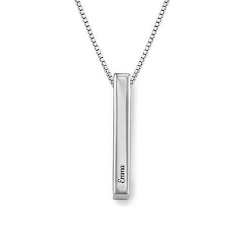 Oak&Luna Personalized Custom Pillar Bar Necklace -3D Engraved 4 Sides- Sterling Silver 925 Jewelry Gift for Her- Mother Day Pendant (Sterling Silver 925) Oak&Luna