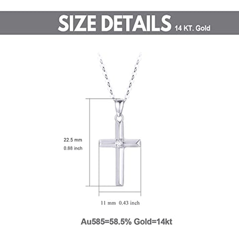 SISGEM 14k White Gold Cross Pendant Necklace for Women, Confirmation Jewelry Religioius Gift for Her, 16-18 Inch SISGEM