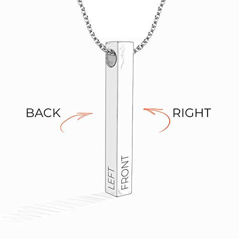 Oak&Luna Personalized Custom Pillar Bar Necklace -3D Engraved 4 Sides- Sterling Silver 925 Jewelry Gift for Her- Mother Day Pendant (Sterling Silver 925) Oak&Luna