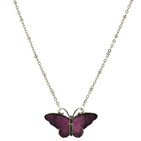 1928 Jewelry Women's Butterfly's Dance Purple And Black Enamel Pendant Necklace 16" + 3" Extender 1928 Jewelry Company