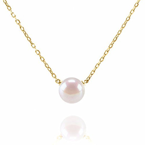PAVOI Womens Handpicked AAA+ Freshwater Cultured Single Pearl- Yellow-Gold-Plated-Silver Necklace with Pendant PAVOI