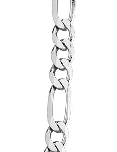 Miabella 925 Sterling Silver Italian 7mm Solid Diamond-Cut Figaro Link Chain Necklace for Men, Made in Italy (Length 22 Inches) Miabella