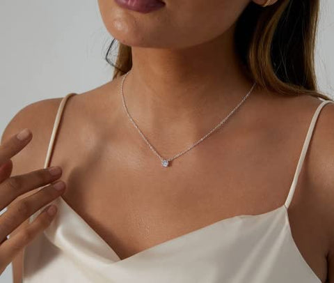 Kyerlyn Diamond Filled CZ Necklace Silver Plated Solitaire Necklace Cubic Zirconia Adjustable Necklace Delicate Simple Jewelry Gift for Women Girls Kyerlyn