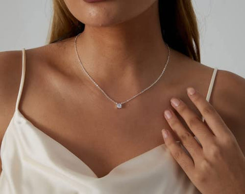 Kyerlyn Diamond Filled CZ Necklace Silver Plated Solitaire Necklace Cubic Zirconia Adjustable Necklace Delicate Simple Jewelry Gift for Women Girls Kyerlyn