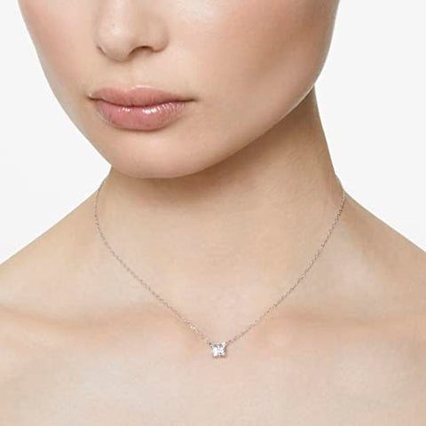 Swarovski Attract Pendant Necklace with a Square Cut Clear Crystal on a Rhodium Plated Setting with Matching Chain SWAROVSKI