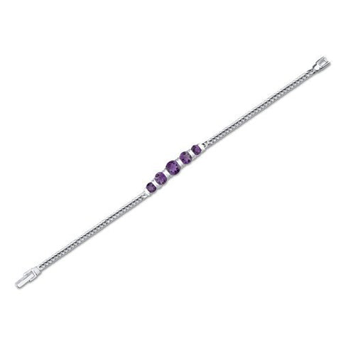 PEORA Amethyst 5-Stone Bracelet for Women 925 Sterling Silver, Natural Gemstone, 3.75 Carats total Round Shape, 7 1/4 inch length PEORA